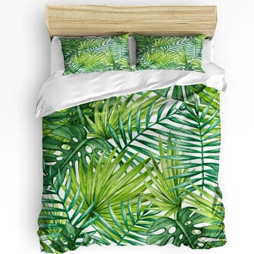 Housse de Couette Vert Jungle Tropicale 200x250cm avec 2 Taies d'Oreiller pour Lit Double