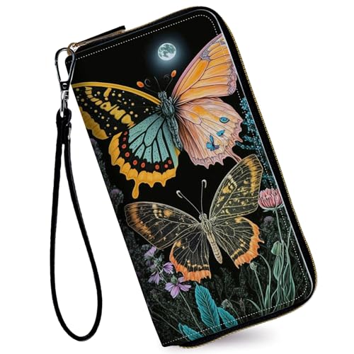 Image of Women's Wallets,Credit Card Holder Money Leather Long Wallet with Wristlet,Large Capacity with Zip-Around Phone Purse for Women Ladies Girls,Two Butterflies