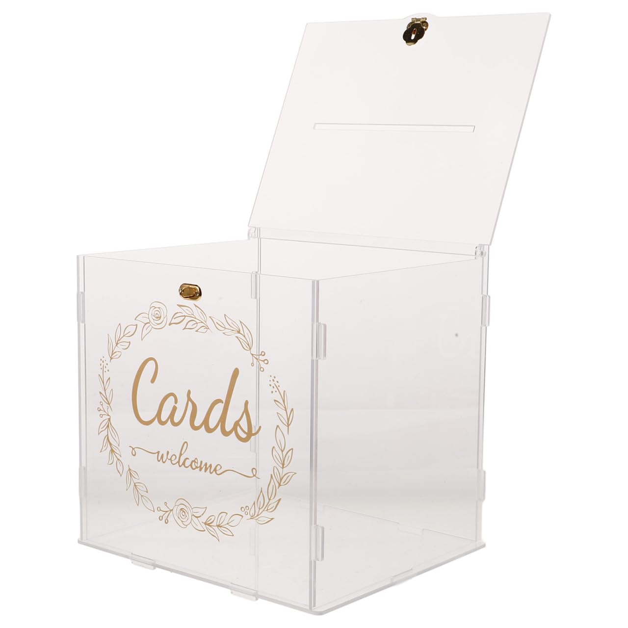 Cabilock Hochzeitskartenbox aus Acryl mit Schloss, Klare Kartenbox für Hochzeit, Große Aufbewahrungsbox für Karten Umschläge und Fotos zur Hochzeitsfeier, 9 x 9 x 9 Zoll
