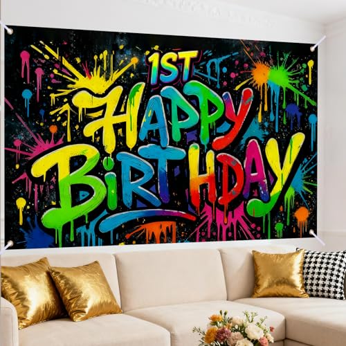 Image of Nuxovilar 71x43 inch Graffiti 1st Happy Birthday Banner