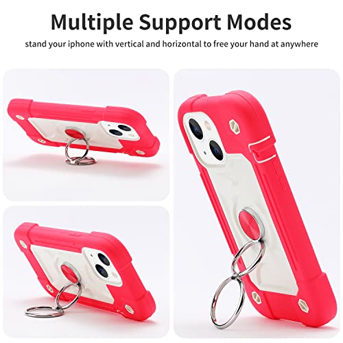 Image of MARKILL Compatible with iPhone with Built-in 360Rotating Ring Stand, Military Grade Drop Protection Full Body Rugged Heavy Duty Case Durable Cover (Hot Pink, iPhone 14 /13 6.1 inch)