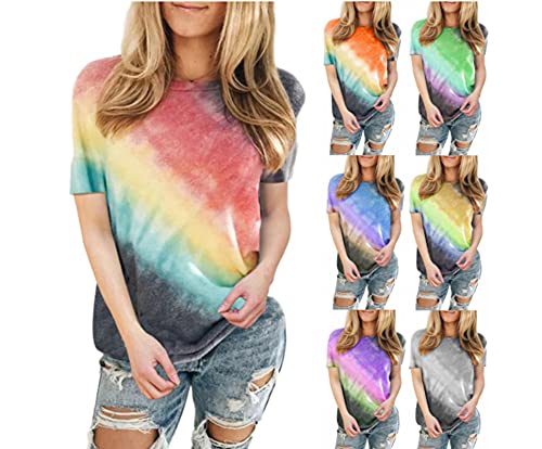 Tie Dye 2021 T-shirt lâche à manches courtes en coton pour femme avec motif batik - Multicolore - Taille Unique Cover