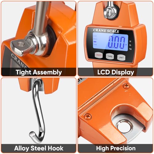 romech 660lb digital hanging scale with cast aluminum case handheld 300kg mini crane scale with hooks for farm hunting fishing outdoor orange