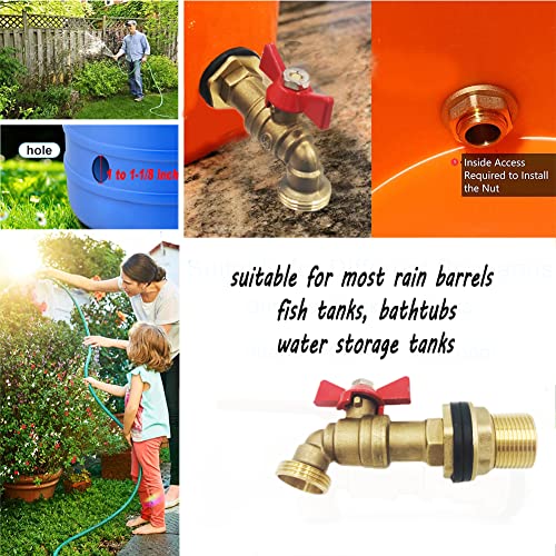 Brass Barrel Spigot, Rain Barrel Faucet Kit, 1/2 Inch Quarter Turn Ball Valve With Bulkhead Fitting For Rain Water Barrel, Water Tanks, Tubs, Pools Etc. #TOP4