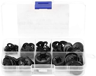 FTVOGUE 260pcs Starlock Washer Manganese Steel Lock Washers Push On Retaining Lock Washers Assortment Kit with A Plastic Storage Box 3/4/5/6/8/10/12mm