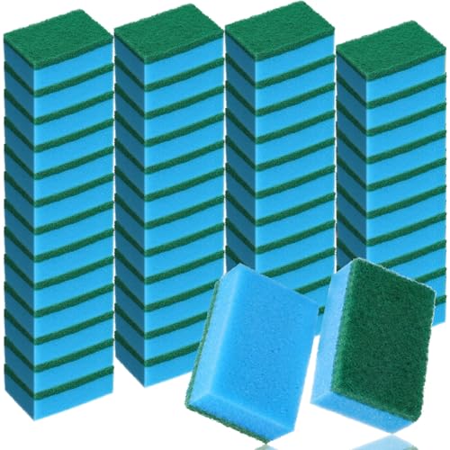 Image of Patelai 100 Pcs Heavy Duty Sponges Kitchen Bulk Dish Sponges Scrub Sponge Abrasive Scrubber Cleaning Sponge Non Scratch Scouring Absorbent Dish for Washing Kitchen (Blue)