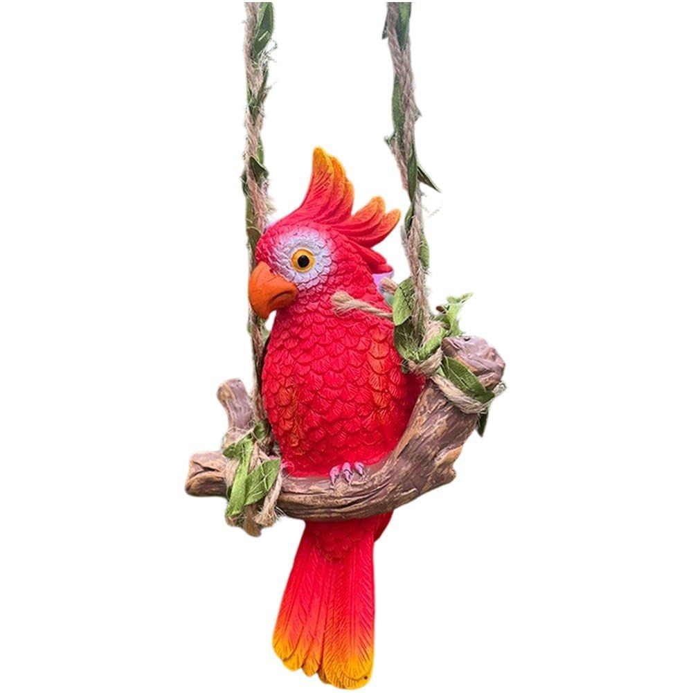 Fituenly Simulation Swing Parrot Resin Ornament Outdoor Garden Patio Decoration, Animal Crafts Home Gift, Realistic Bird Sculpture Collector Decorative