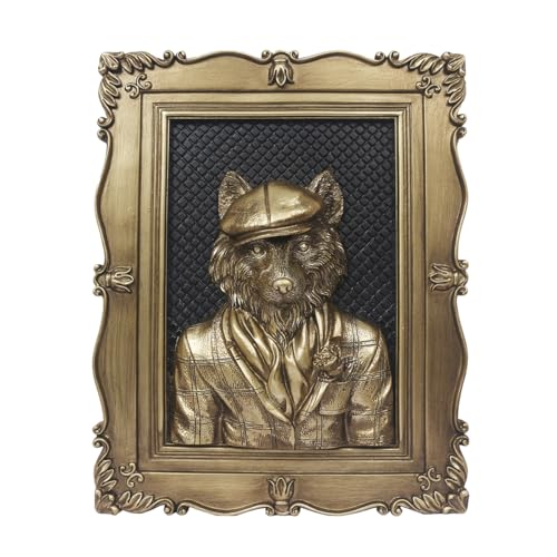 Esvinte Animal Head Vintage Wall Sculpture Antique Wall Decor Hallway Art Statue For Living Room Office Bedroom Gallery,Handmade Gift Aesthetic Design (Writer Wolf)