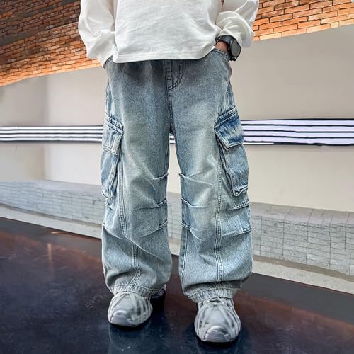 Baby Boys' Jeans Pants Low Waisted Stylish Baggy Pants Vintage Streetwear Solid Classic Sweatpants with Pockets3