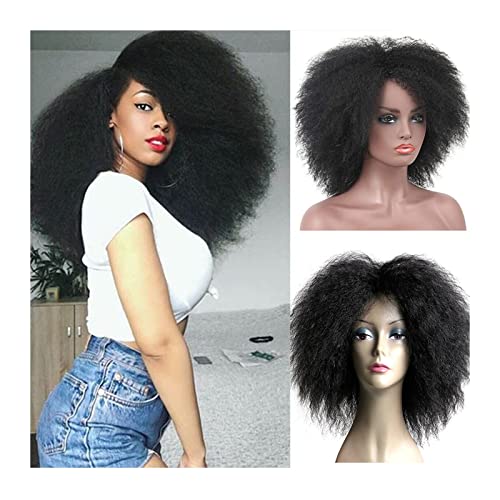 Perruque afro crépus bouclés longs cheveux synthétiques noirs