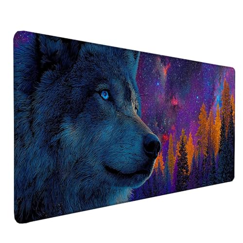 Tapis de souris violet géant loup pour harmoniser votre bureau gamer ou espace télétravail