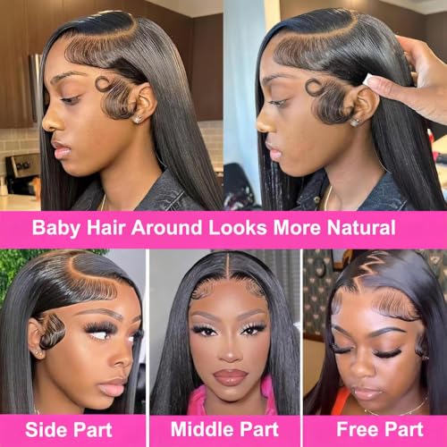 13x6 Lace Front Wigs Human Hair 200 Density 24 Inch Straight Wig - image 4