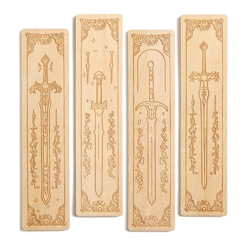 Lord of Rings Bookmarks 4 Pack Engraved Wooden Sword Themed Markers for Tolkien Fans Vintage Reading Accessories