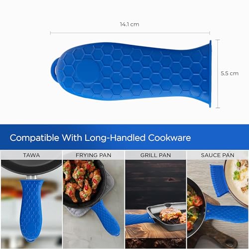 Image of Kuber Industries Hot Handle Holder | Silicone Hot Handle Holder | Heat Resistant Handle | Non Slip Pot Holders | Iron Handle Covers | Kitchen Hot Pot Holder | HH002 | Set of 2 | Black