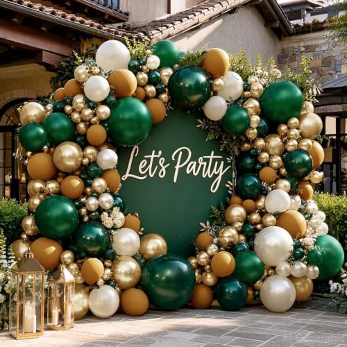 Image of Emerald Green Gold Balloon Dark Green Forest Hunter Brown White Sand | Pearl Balloon Garland Kit for Birthday Wedding Anniversary Baby Shower Graduation Party Decorations