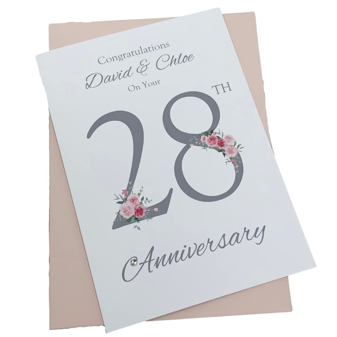28th Wedding Anniversary Card - Orchid 28 Year Twenty Eighth Anniversary Greeting Card, Personalised Gift for Wife, Husband, Parents, Couple Friends (Floral Number) โ image 1