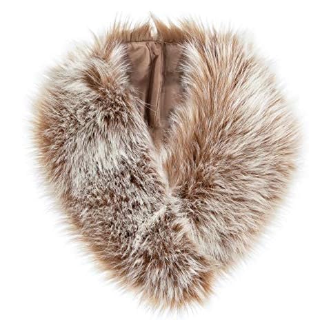 Futrzane Detachable Faux Fur Collar Wrap for Women - Retro Scarf (Brown with White) Cover