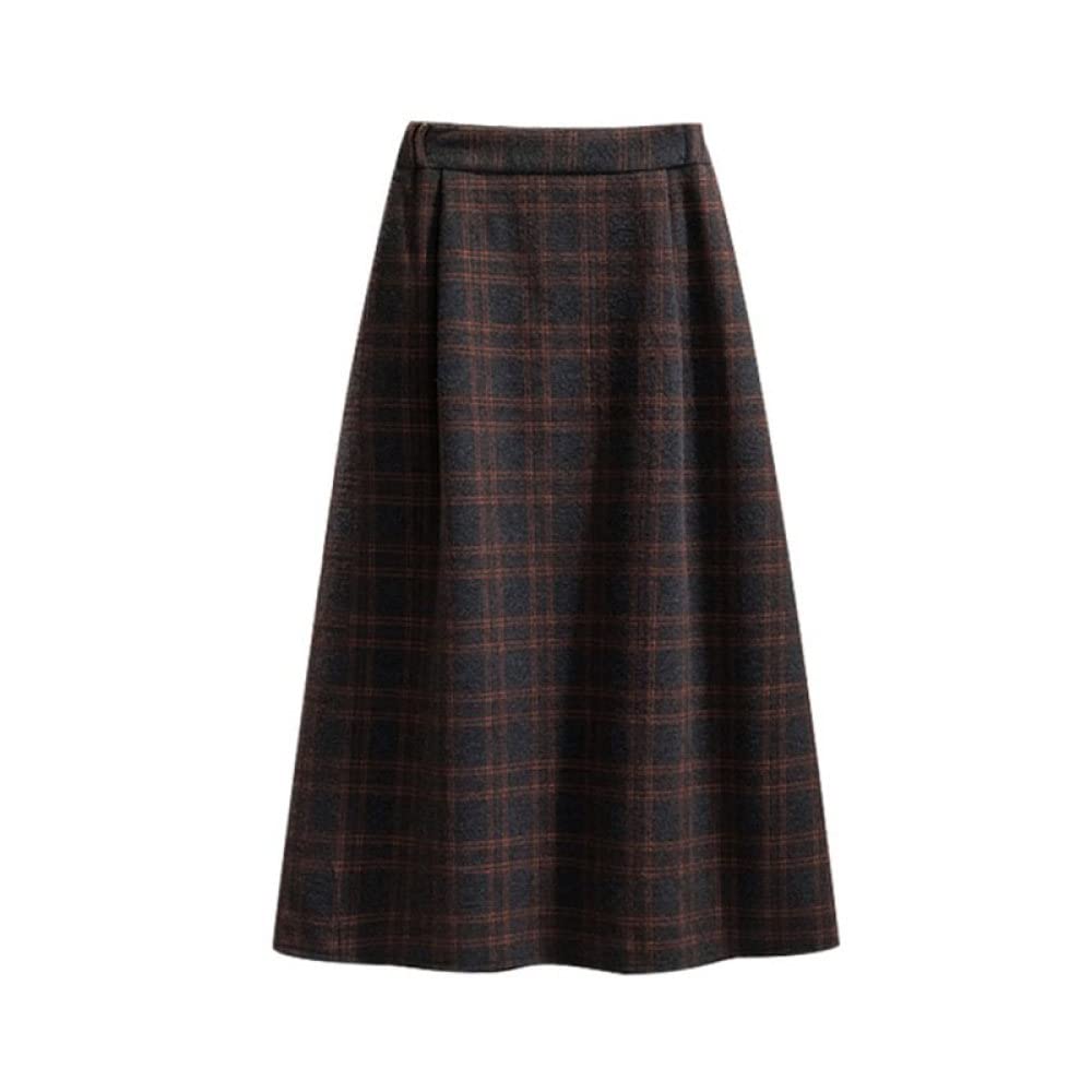 Gonne Lunghe Invernali, Plus Size Gonna Invernale A Quadri Rossi Vita Elasticizzata Gonna Elegante A Vita Alta Gonne Casual in Lana Calda per Donna Midi Gonna Ampia A Trapezio A Pendolo