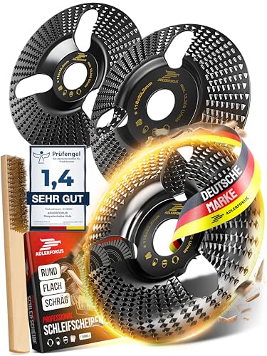 Adlerfokus Holz Schleifscheibe 115mm Set Winkelschleifer [EXTRA SCHARF] Flexscheibe für Holz - Wurzelfräse - Lackfräse - Baumstumpffräse - Raspelscheibe - Schleifen mit einer Flex Schleifscheibe