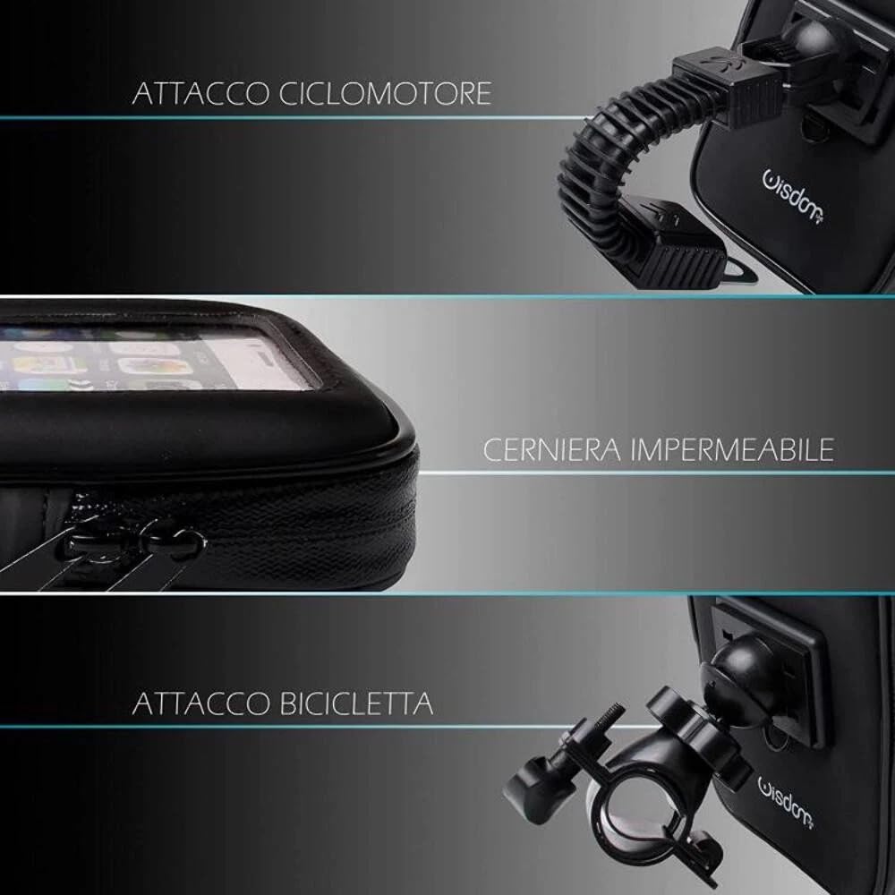 NLIGHTING Porta Cellulare Impermeabile PER Bici Moto, Schermi fino 6.5”, Custodia Touch Screen e Fissaggio Universale Sicuro su Manubrio o Specchietto