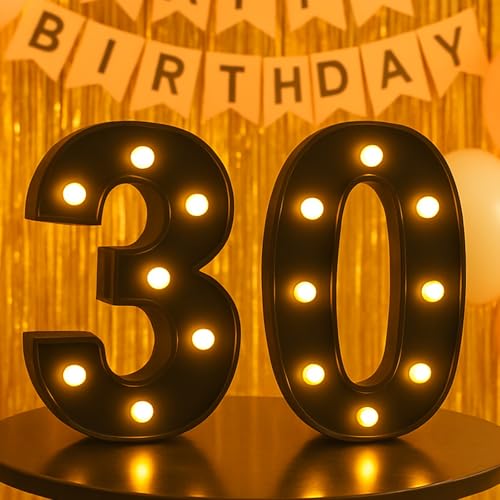Image of 30th Birthday Decorations for Her Him, Black Light-Up Number 30 Sign, Battery-Operated Illuminated Party Table Decoration Backdrop Wall Decor, 30th Birthday Gifts for Women Men ZJDZTK