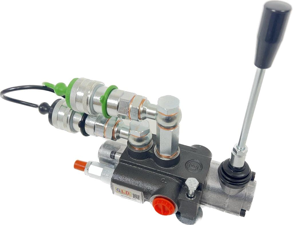 Distributore oleodinamico per trattore 1 leva doppio effetto 3/8" 45 Litri 300 bar completo di innesti rapidi nero e verde e viti di fissaggio