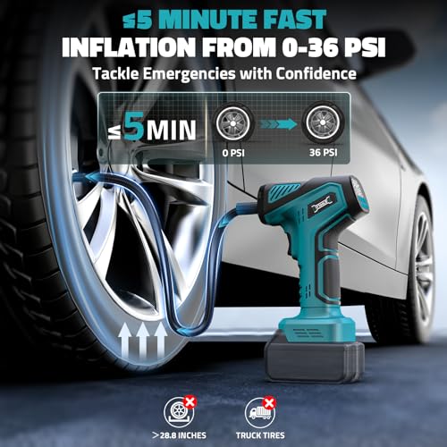 Image of DIYtoolifz 150PSI Cordless Tire Inflator Compatible with Makita 18V Battery | Portable Air Compressor Pump Car Tire Pump with Digital Pressure Gauge & LED Light for Auto, Motorcycles, Balls (Tool Only)