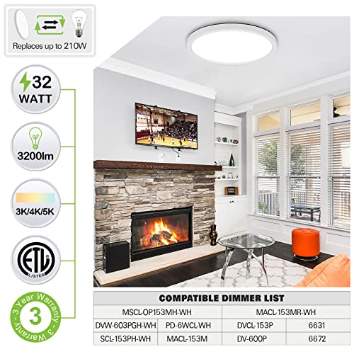 18 Inch Led Flush Mount Ceiling Light With Night Light (5W 2000K), 32W, 3200Lm, 3000K/4000K/5000K Selectable, Dimmable Round Flat Panel Light, For Dining Room, Bedroom, Kitchen, Hallway - Etl Listed #TOP5