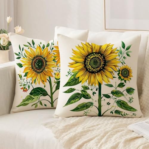 Housse coussin 60x60cm vintage lin jaune imperméable lot de 2