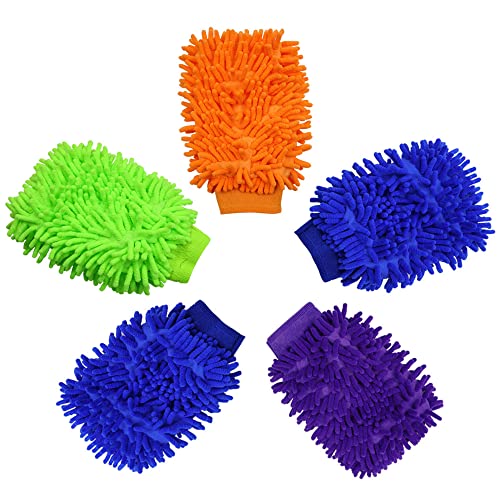 5 Pcs Premium Chenille Microfiber Car Wash Glove, Double Sided Scratch-Free Car Wash Mitt, Soft Car Wash Sponge, Microfiber Wash Mitt for Car Cleaning