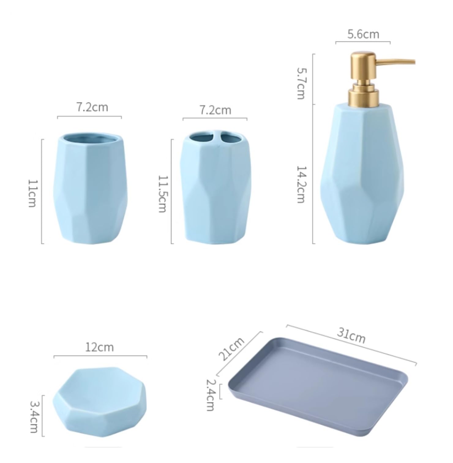 Zestaw Łazienkowy 6-pakowy Zestaw Akcesoriów Łazienkowych Ceramiczne Przybory Toaletowe Akcesoria Łazienkowe Butelka Na Balsam Mydelniczka Wystrój Pojemniki(Blue)