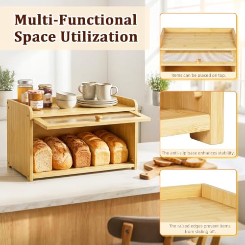Panera de madera de bambú con ventilación para encimera de cocina 5