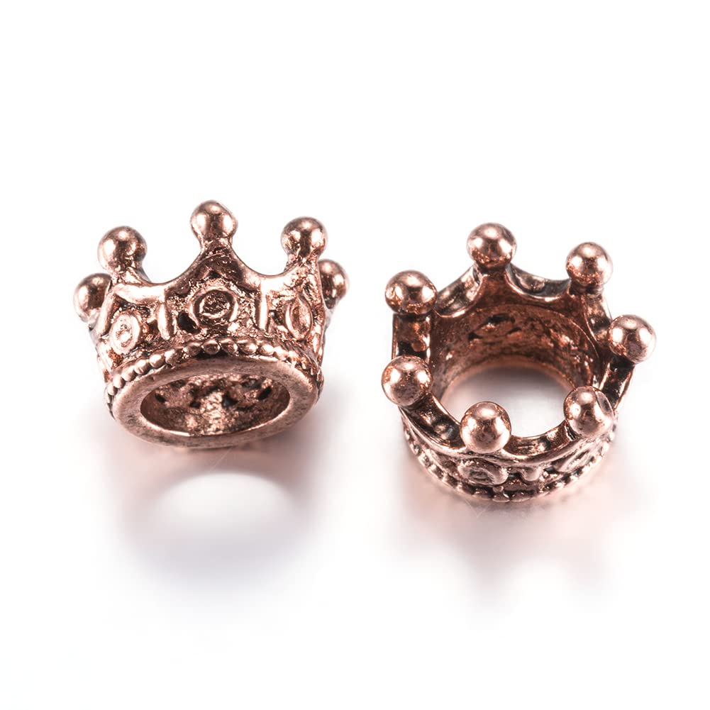 Cheriswelry 10pcs Tibetan Style Alloy Crown Beads Antique Rose Gold Queen King Crown Spacer Loose Beads for DIY Jewelry Crafts Making