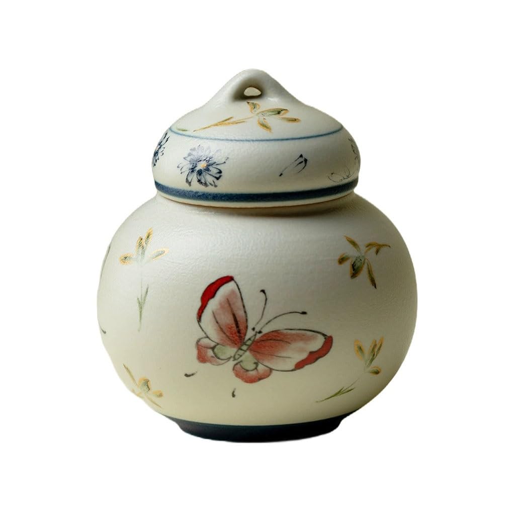 AFGFGHES Tea Caddy Creative Hand-painted Butterfly Ceramic Tea Can Household Mini Sealed Small Jar Kitchen Tea Canisters