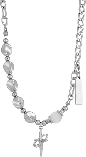 THE MEN THING ONYX PEARL - 16mm Titanium Steel Pendant with 19 to 21inch Adjustable Cable 8mm Chain for Men &amp; Boys