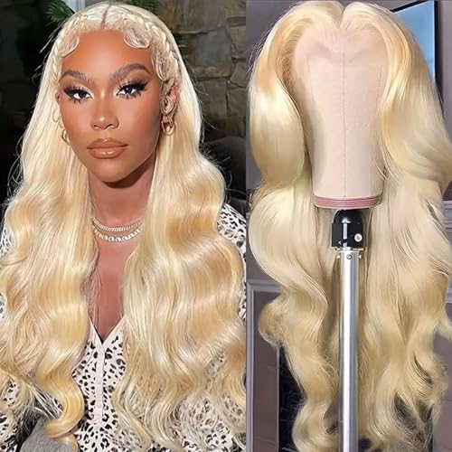 Lezaxiu 613 Lace Front Wigs Pre Plucked Body Wave Wigs Wear and Go Glueless Blonde Loose Wavy Wig Heat Resistant Synthetic Lace Front Wigs for Black Women Natural Hairline