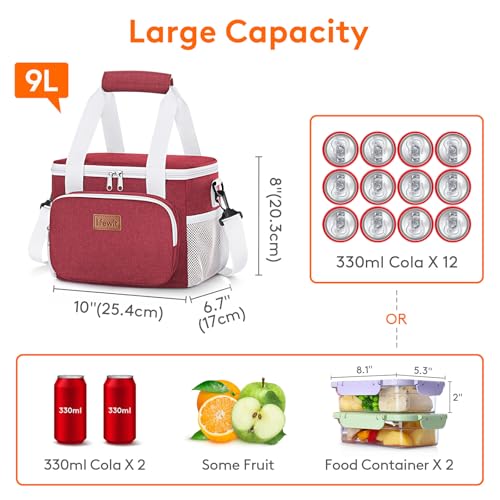 Image of Lifewit Medium Lunch Bag, Insulated Lunch Box, Soft Cooler Cooling Tote for Adult Men Women, White and Red12-Can (9L)
