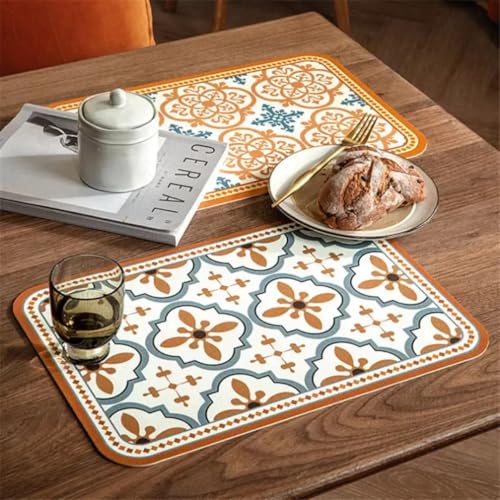 Image of Faux Leather Dining Table Placemats | Heat Insulation & Stain Resistant Waterproof Non Slip Dinner Table Mats | Perfect for Home, Kitchen, Restaurant, Office (Multicolor, Set of 3)