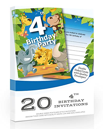 Olivia Samuel 20 x 4th Birthday Party Jungle Themed Animal Invitations from Ready to Write with Envelopes