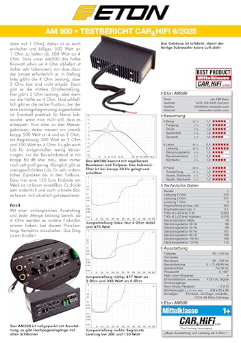 ETON AM 500 – Kräftiges 540 W RMS Einbau 1-Kanal Verstärker Modul für Subwoofer, mit einstellbarem Leistungs-Limiter der Endstufe, ideal für DIY Eigenbau Aktivsubwoofer