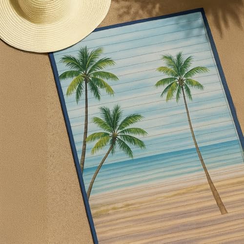 Deconox Katlanabilir Elyaflı Plaj Hasırı ve Şezlong Matı - 150x75 cm Askılı Taşıma Kılıflı Kamp ve Piknik Örtüsü (Şişme Yastık Hediyeli) (PALMİYE) - Görsel 5