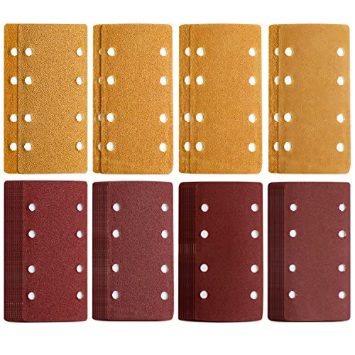 48 Stück Schleifpapier Bosch, Schleifblatt Set mit Klettverschluss, 93 x 185 mm, gelocht, 8 Löcher, Körnung 40/60/80/120, passend für rechteckige Schwingschleifer, Multischleifer Cover