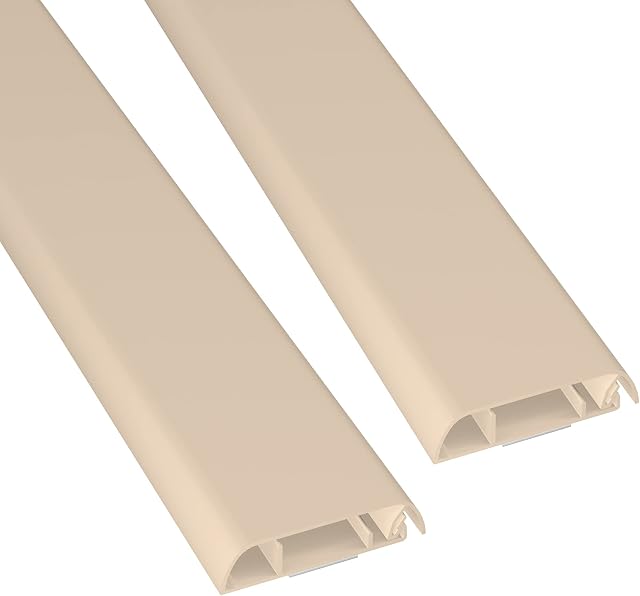 D-Line Cable Trunking, Wire Cover for Wall, TV Cable Tidy, Self-Adhesive, Hinged One-Piece Design - 2x 60mm (W) x 15mm (H) x 40cm Length (80cm Total) - Magnolia
