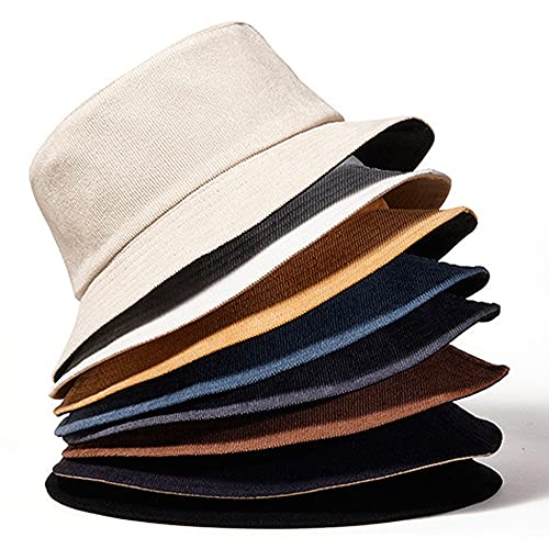 Belsen Corduroy Reversible Bucket Hat Unisex Cotton Twill Canvas Sun Fishing Hat (Beige(Reversible-Black)) #TOP4