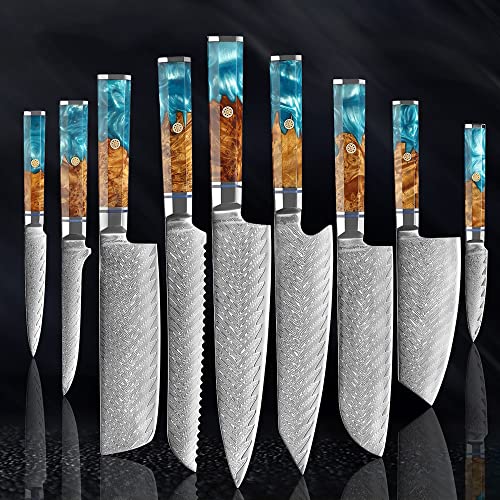 Set Cuchillos Cocina 9 Piezas Acero Damasco