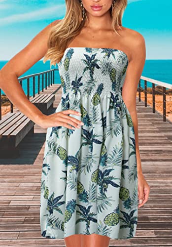Image of Zyyfly Womens Summer Beach Dresses Strapless Cover Ups Dress Tube Top Sundresses