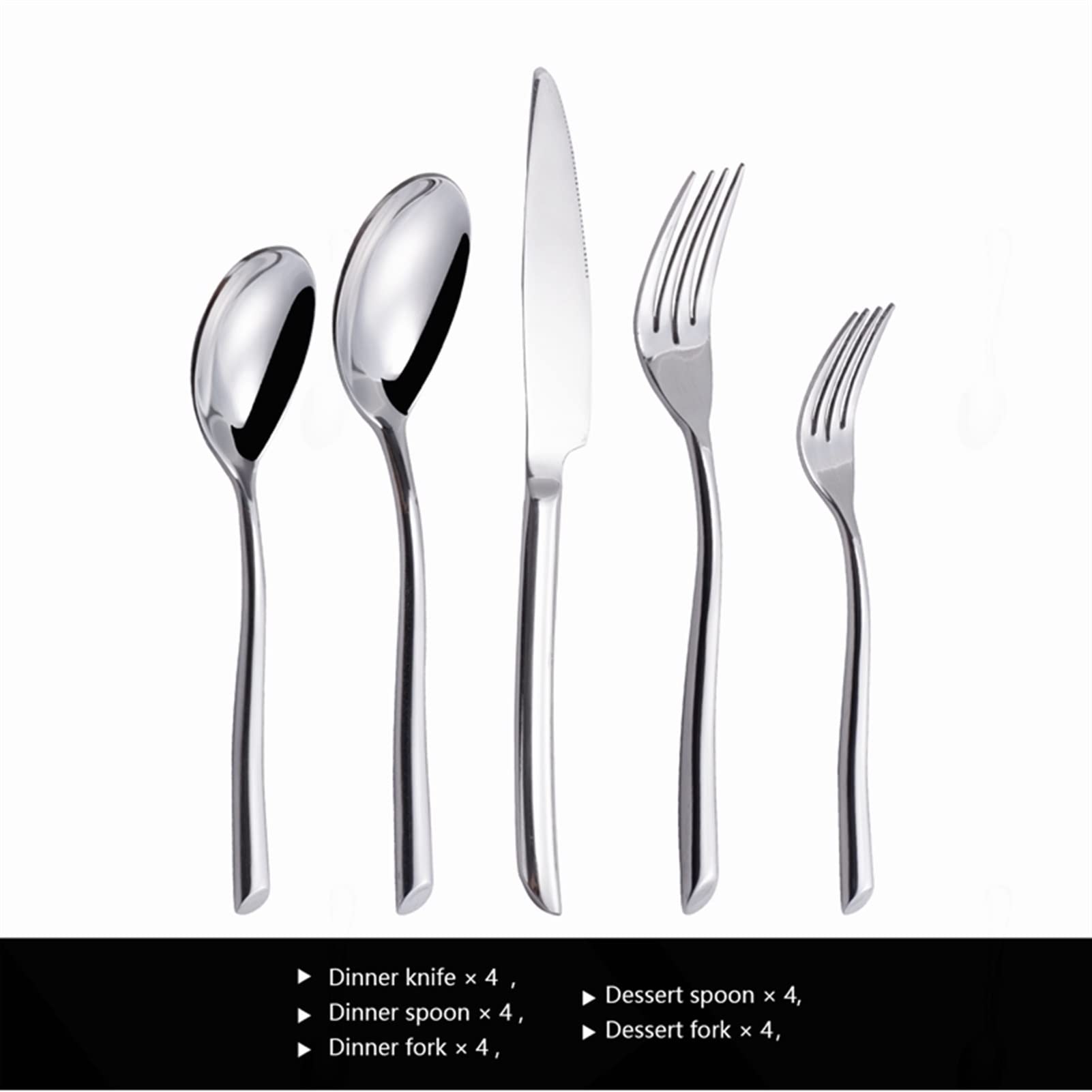 Genérico Juego de Cubiertos de Acero Inoxidable con Cuchillo, Tenedor y Cuchara, Apto para lavavajillas. (40pcs)