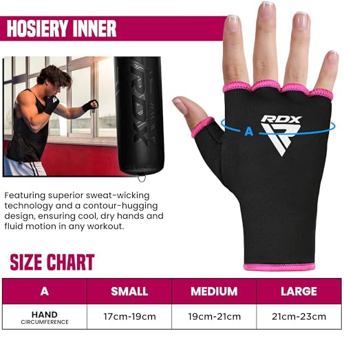 Image of RDX Boxing Hand Wraps Inner Gloves Men Women, Half Finger Elasticated Bandages, Under Mitts Fist Protection, Muay Thai, Kickboxing, MMA, Martial Arts Speed Bag Punching Training