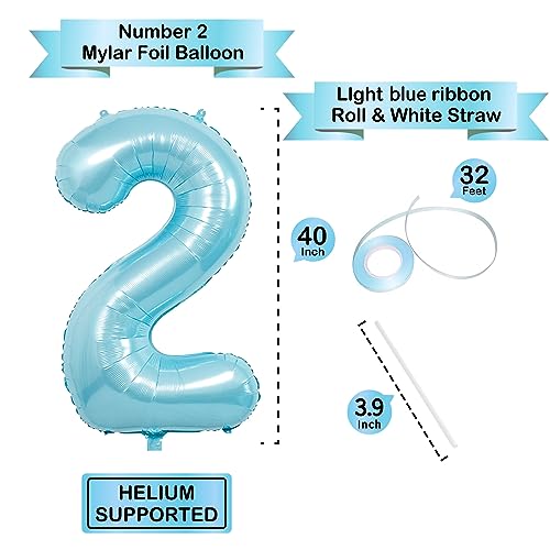 Image of Blue Light Number Balloon, 40 Inch, Party Decorations for Birthdays, Boy Baby Shower, Wedding, Unisex, Includes 1 Balloon, 1 Roll String, 1 Straw