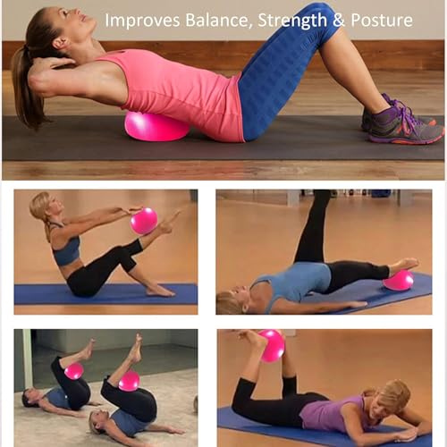 Image of PRANIJ Durable Small Soft Yoga Exercise Balls with Inflatable Straw, Mini Pilates Ball 23 CM /9 Inchs for Core Training Exercise (Pink)